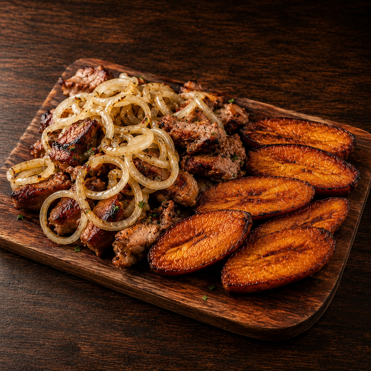 Pincho com Banana-pão frita